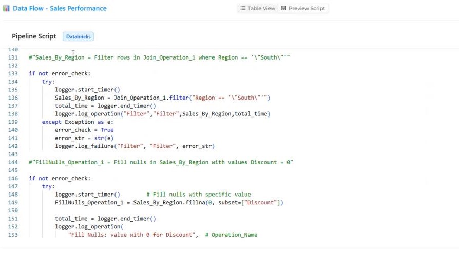 Databricks Pipeline Script Sales Performance Data Transformation